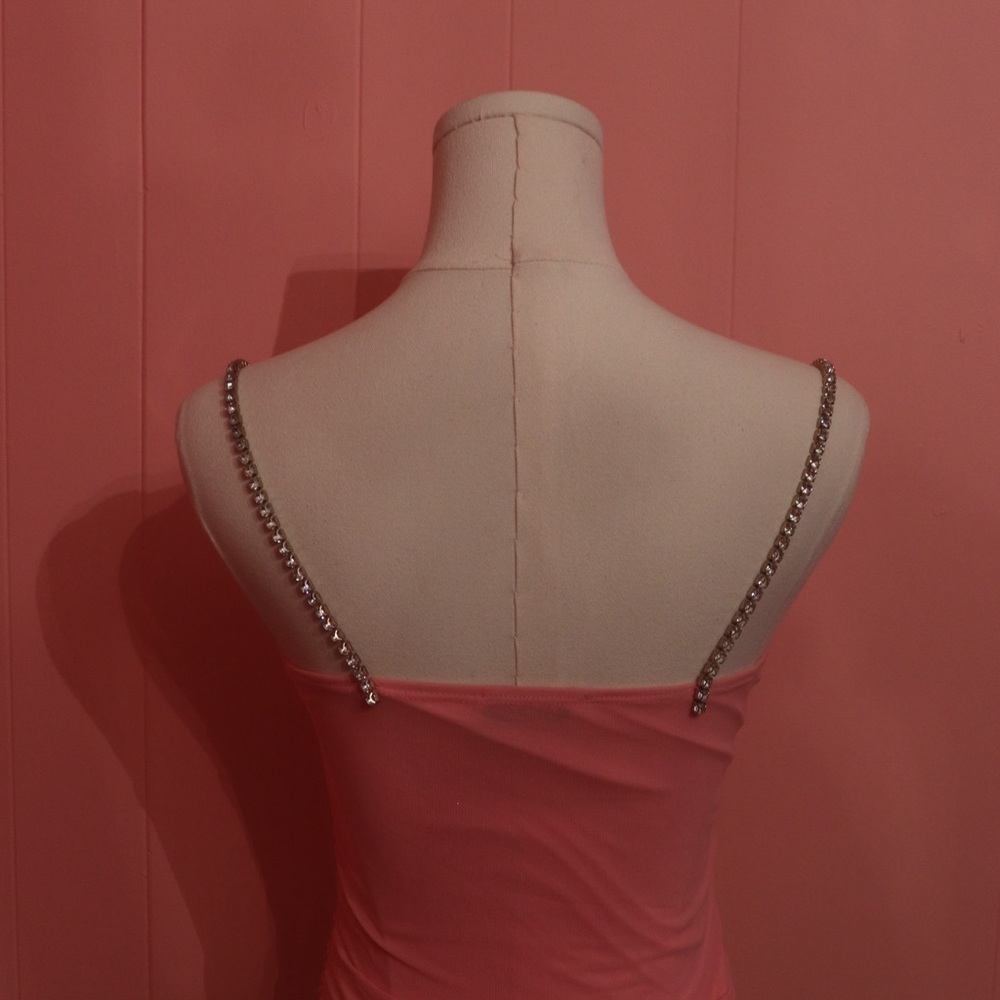 Pink Bustier Top with Rhinestone Chain Straps - Picture 4 of 5